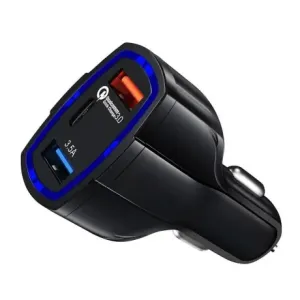 MG Universal avtomobilski adapter 2x USB / USB C QC3.0, črna #145788