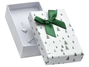 Božična darilna škatlica za uhane ali prstan - zelene jelke, pentlja