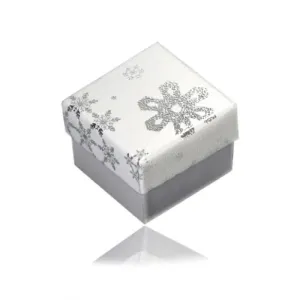 Darilna škatla za uhane ali prstan - zimski motiv, kombinacija belo-srebrne barve, snežinke