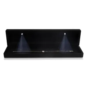 Darilna škatla za zapestnico z LED lučko – mat črne barve, podolgovate oblike