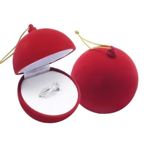 Darilna škatlica za uhane in prstan - rdeča božična kroglica, viseča