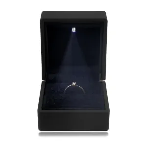 LED darilna škatlica za prstane - mat črne barve, kvadratna