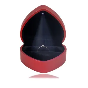 LED darilna škatlica za prstane – srce, mat rdeča barva, črna blazinica