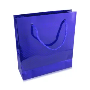 Papirnata darilna vrečka - holografska, modre barve, sijoča površina