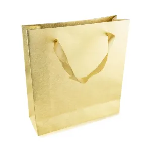 Papirnata darilna vrečka - zlate barve, sijajna mrežasta površina