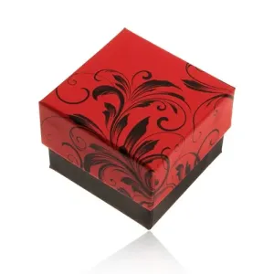 Rdeče črna darilna škatlica za prstan, motiv cvetličnega okrasa