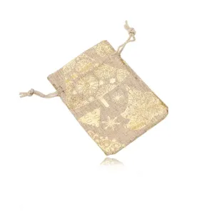 Vrečkica iz blaga za darilo - božični motiv v zlati barvi, vrvice