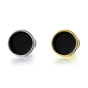 Jeklena imitacija vstavka za uho – disk z grškim vzorcem, črna glazura, dve različici - Barva: Srebrna