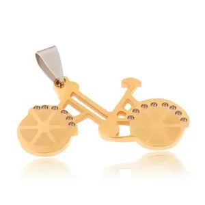 Obesek iz nerjavečega jekla - kolo v zlati barvi, prozorni cirkoni
