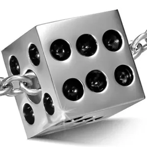 Obesek iz nerjavečega jekla srebrne barve - sijoča igralna kocka
