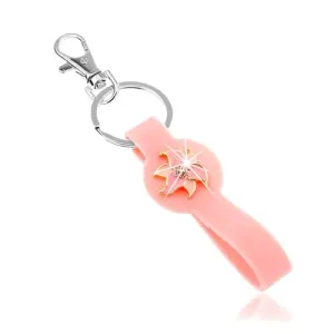 Obesek za ključe, silikonski del v rožnati barvi, lesketajoča cvetlica