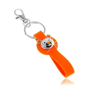 Obesek za ključe v srebrnem odtenku, oranžen silikonski obesek, bleščeča medvedja glava