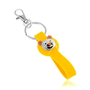 Obesek za ključe v srebrni barvi z rumenim silikonskim okraskom, lesketajoča medvedja glava
