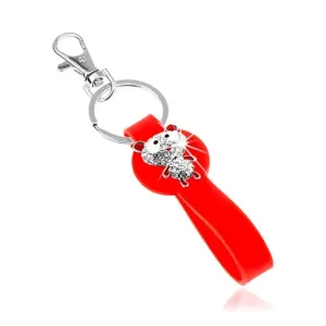 Obesek za ključe z visečim silikonskim delom v rdeči barvi, cirkonski medvedek
