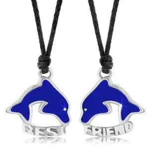 Dve ogrlici za prijatelja, modra prosojna delfina, BEST FRIEND