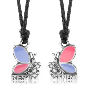 Dve ogrlici za prijatelja, rožnato-vijolična metulja, cvetovi, BEST FRIEND