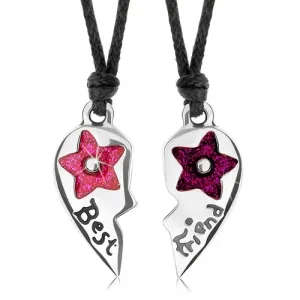 Komplet dveh ogrlic za prijatelja, bleščeče razpolovljeno srce, cvetova
