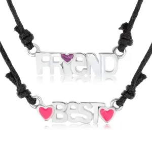 Komplet ogrlic iz vrvic, BEST FRIEND, dve rožnati in eno vijolično srce