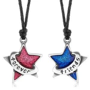 Komplet ogrlic iz vrvice, lesketavi rožnata in modra zvezda, napis forever friends