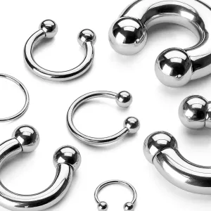 Jeklen piercing – sijoča konjska podkev s kroglicama na obeh straneh, širina 3 mm - Širina x premer x velikost kroglice: 3 mm x 12 mm x 6 mm