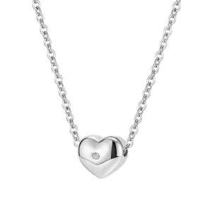 316L jeklena ogrlica – koveksno srce z drobnimi cirkoni, fina verižica