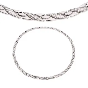 Jeklena ogrlica, poševne linije s kačjim vzorcem, srebrne barve, magneti
