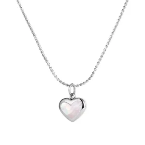 Jeklena ogrlica, srebrna barva - drobna verižica, obesek srce z mavričnimi odsevi