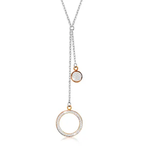 Jeklena ogrlica - velik obroč s kristali, ploščat krog, obeski v bakreni barvi