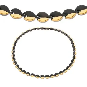 Magnetna ogrlica iz kirurškega jekla, zaobljeni členi črne in zlate barve