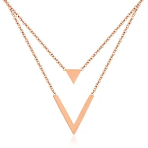 Ogrlica iz 316 L jekla – dvojna verižica, obeski v obliki črke V in poln trikotnik