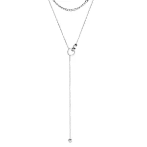 Ogrlica iz jekla v srebrni barvi – med seboj povezani obročki z rimsko številko, dvojna verižica