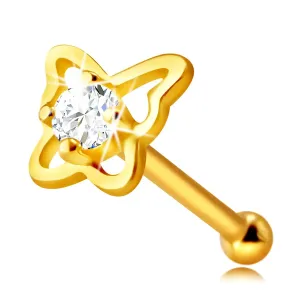 14K rumen zlat diamantni piercing za nos - kontura metulja z briljantom 1,75 mm