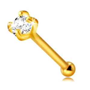 14K rumeno zlato, diamantni piercing za nos, raven, bleščeč briljant v nosilcu, 2,25 mm