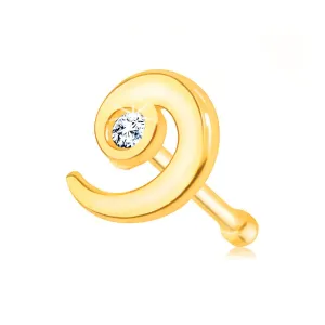 diamantni piercing za nos 14K rumen zlato, ravna prečka - spirala s prozornim briljantom