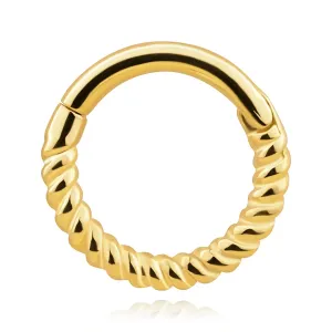 Okrogel piercing iz 14K rumenega zlata - zaviti kraki, zgibno zapenjanje, 6 mm