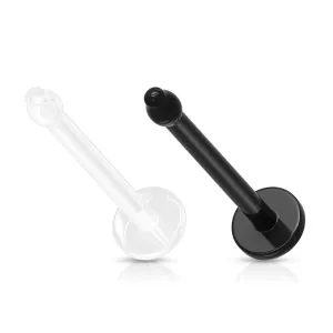 Piercing za nos BioFlex - ravna prečka, krog, črna in prozorna barva - Širina piercinga: 0,8 mm, Barva piercinga: Črna