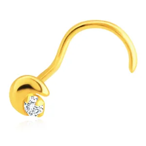 Piercing za nos iz 14-k rumenega zlata - ukrivljen, lunin krajec, cirkon