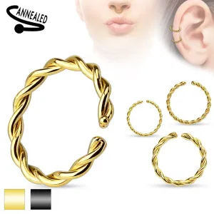 Piercing za nos iz jekla, spiralno zavit krog, različne barve - Širina x premer: 1,2 mm x 10 mm, Barva: Zlata