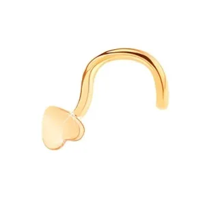 Piercing za nos iz rumenega 14K zlata - sijoč ploščat srček