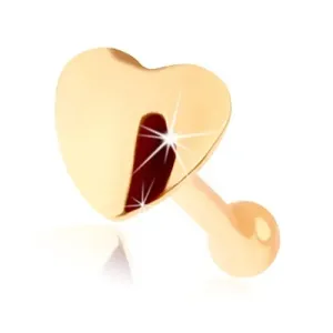 Piercing za nos iz rumenega 14K zlata - sijoč srček, raven