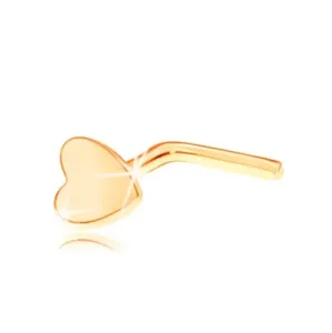 Piercing za nos iz rumenega 14K zlata - zavit, drobno ravno srce