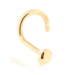 Piercing za nos iz rumenega 14K zlata - zavit, izbočena okrogla glavica
