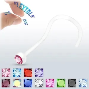 Uhan za nos BioFlex - prozoren s kamenčkom - Barva cirkona: Modra - B