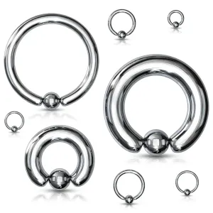 Jeklen piercing - obroček in kroglica srebrne barve, širina 0,8 mm - Širina x premer x velikost kroglice: 0,8 x 10 x 3 mm