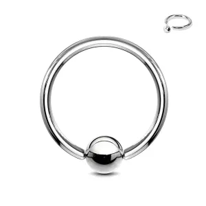 Jeklen piercing - obroček in kroglica srebrne barve, širina 1,2 mm - Širina x premer x velikost kroglice: 1,2 mm x 10 mm x 3 mm