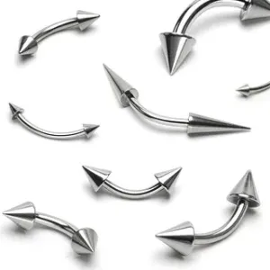 Jeklen piercing za obrv - dve sijoči konici - Mere: 1,2 mm x 10 mm x 3x3 mm