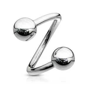 Jeklen piercing za obrvi – spirala srebrne barve in kroglica, 1,6 mm - Mere: 11 mm x 5 mm