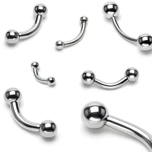 Jekleni piercing za obrvi s kroglicama, srebrne barve, 2 mm - Mere: 2 mm x 10 mm x 4 mm