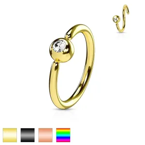 Piercing iz kirurškega jekla, sijoč obroček, kroglica s prozornim cirkonom - Širina piercinga: 0,8 mm, Barva piercinga: Zlata