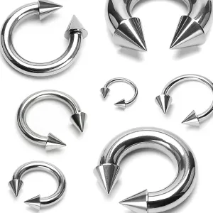 Piercing iz nerjavečega jekla srebrne barve – konjska podkev s konicama - Mere: 1,6 mm x 10 mm x 4x4 mm